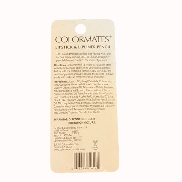 Colormates Lipstick Lipliner Pencil Set Pink Shimmer Paraben Free Vitamin E Aloe - Picture 3 of 6